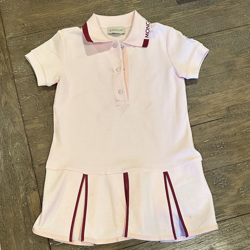 Moncler Girls Light Pink Polo Dress with Burgundy Accents